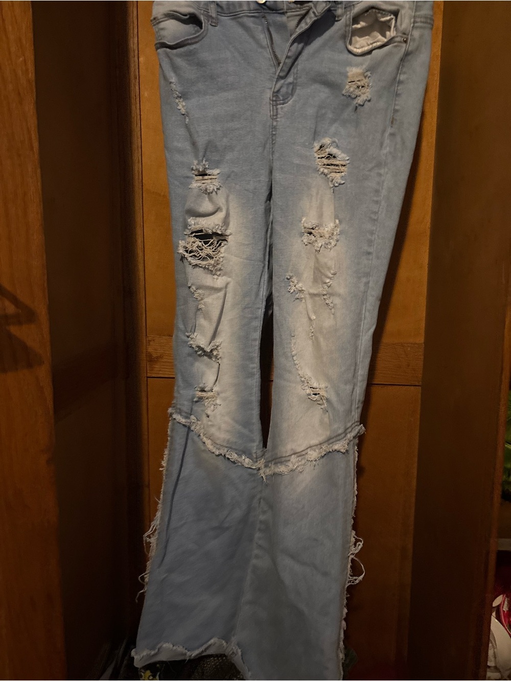Light Blue Distressed Flare Jeans